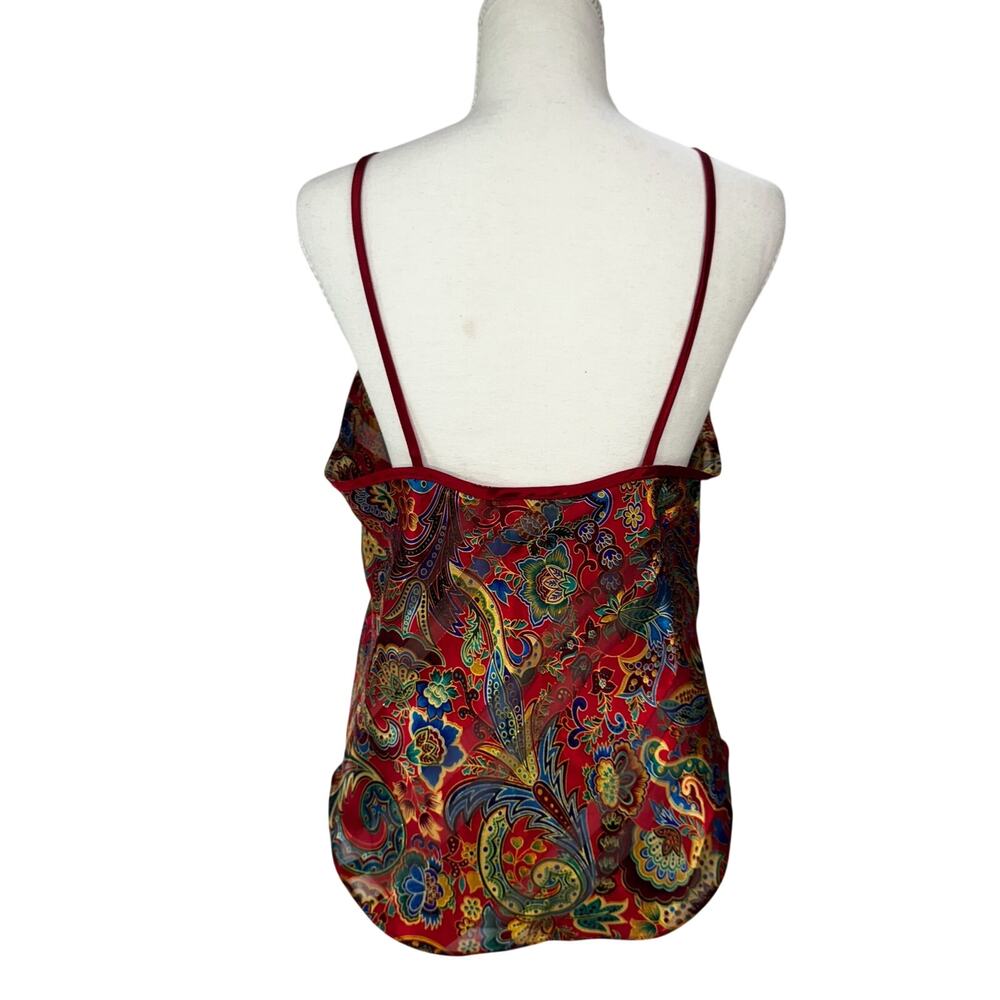 Vtg 90s Satin Paisley Cami Top Red Lingerie Coquette Boho Medium Festival Retro - Picture 2 of 16